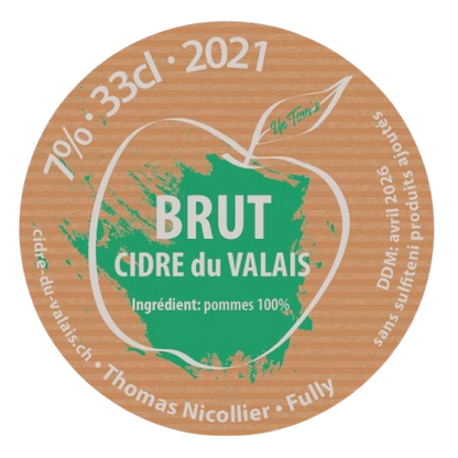 Cidrerie du Valais – Cidre Brut Artisan 33cl | 100% Naturel, Sans Sulfites